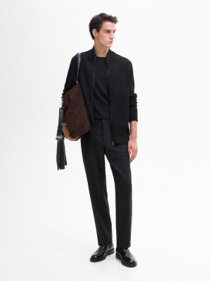 Massimo Dutti Cotton Fine Knit Men Cardigan Black | US-VO8143925