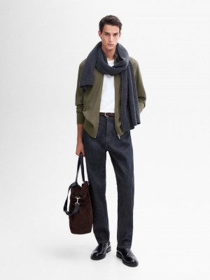 Massimo Dutti Cotton Fine Knit Men Cardigan Khaki | US-HE4537618
