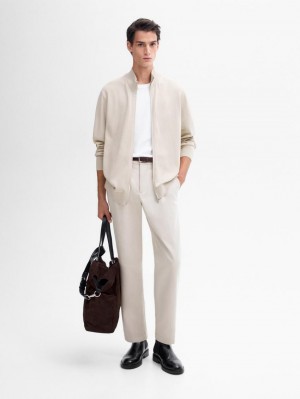 Massimo Dutti Cotton Fine Knit Men Cardigan Beige | US-NA2398465
