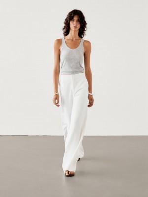 Massimo Dutti Cotton High-waist Flared Women Jeans Cream | US-GW0698734