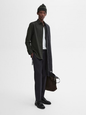 Massimo Dutti Cotton Houndstooth Men Shirts Dark Green | US-DP2305874