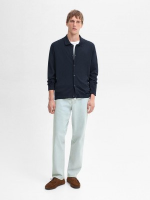 Massimo Dutti Cotton Knit Men Cardigan Navy | US-OD7024689
