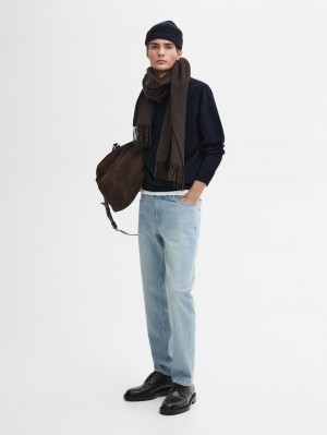 Massimo Dutti Cotton Knit Men Sweater Navy | US-YA7046198