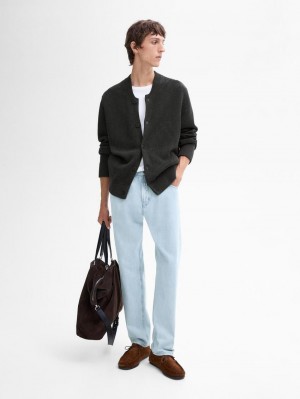 Massimo Dutti Cotton Knit Pockets Men Cardigan Dark Grey | US-VX7582106