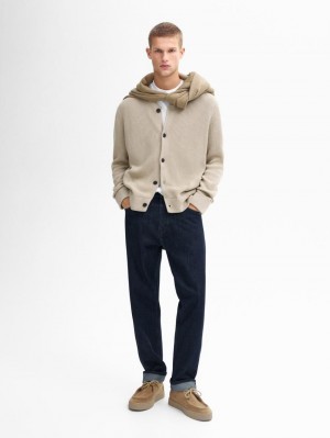 Massimo Dutti Cotton Knit Pockets Men Cardigan Beige | US-PU9402815