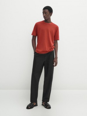 Massimo Dutti Cotton Knit Short Sleeve Men T-Shirt Coral | US-KU1072468