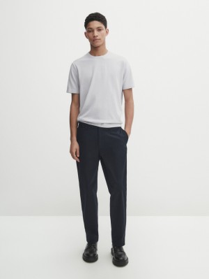 Massimo Dutti Cotton Knit Short Sleeve Men T-Shirt Light Grey | US-XF3498710