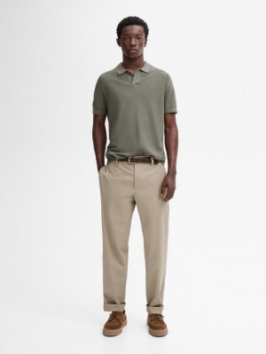 Massimo Dutti Cotton Knit Sweater With Short Sleeves Men Polo Shirt Khaki | US-PG5308649