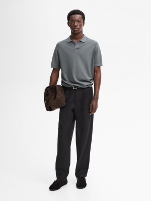 Massimo Dutti Cotton Knit Sweater With Short Sleeves Men Polo Shirt Dark Grey | US-KN9316045