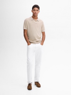 Massimo Dutti Cotton Knit Sweater With Short Sleeves Men Polo Shirt Beige | US-WU9846052