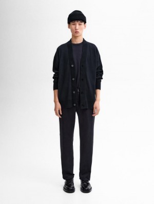 Massimo Dutti Cotton Knit With Buttons Men Cardigan Navy | US-KP0876941