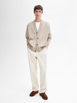 Massimo Dutti Cotton Knit With Buttons Men Cardigan Beige | US-MY4836951