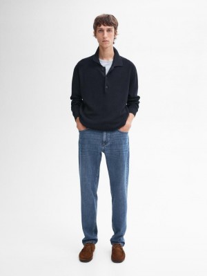 Massimo Dutti Cotton Knit With Polo Collar Men Sweater Navy | US-QI4829530