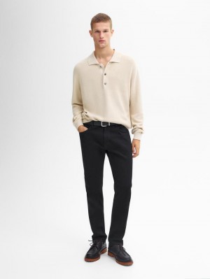 Massimo Dutti Cotton Knit With Polo Collar Men Sweater Beige | US-GL0475136