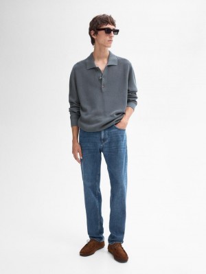 Massimo Dutti Cotton Knit With Polo Collar Men Sweater Blue | US-XC8205317