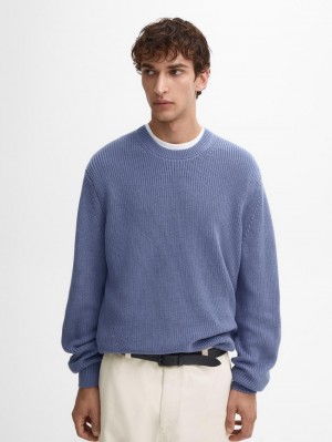 Massimo Dutti Cotton Knitted Crew Neck Men Jumpers Blue | US-CP7351946