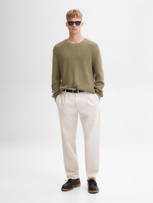 Massimo Dutti Cotton Knitted Crew Neck Men Jumpers Khaki | US-GT5761084