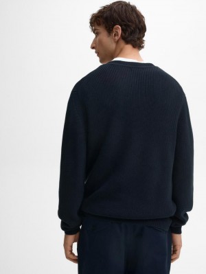 Massimo Dutti Cotton Knitted Crew Neck Men Jumpers Navy | US-JN9172580