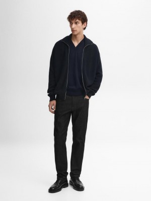 Massimo Dutti Cotton Knitted With Zip Men Cardigan Navy | US-PR9453861
