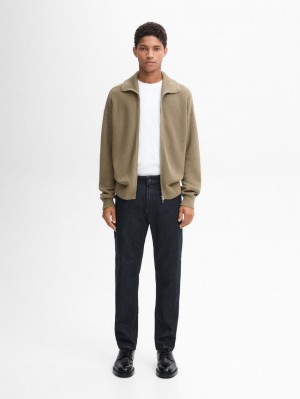 Massimo Dutti Cotton Knitted With Zip Men Cardigan Khaki | US-MC5861032