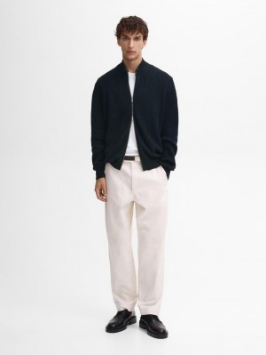 Massimo Dutti Cotton Knitted With Zip Men Cardigan Navy | US-LE9503184