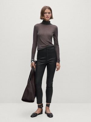 Massimo Dutti Cotton Leggings-style Women Trousers Black | US-JC5012746