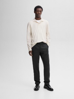 Massimo Dutti Cotton Long Sleeve Men Polo Shirt Cream | US-MA5189630