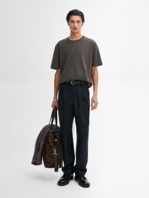 Massimo Dutti Cotton Medium Weight Men T-Shirt Dark Grey | US-NE2314059