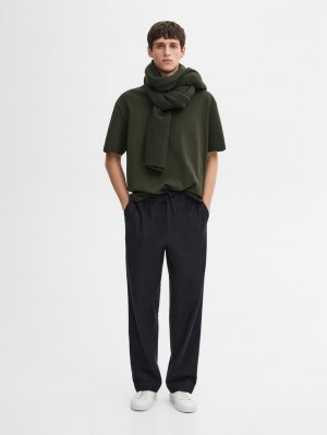 Massimo Dutti Cotton Medium Weight Men T-Shirt Dark Green | US-EJ1470639