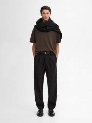 Massimo Dutti Cotton Medium Weight Men T-Shirt Chocolate | US-BH8351720