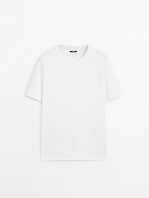 Massimo Dutti Cotton Medium Weight Men T-Shirt White | US-UY3490187