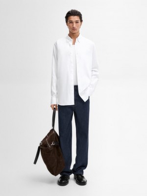 Massimo Dutti Cotton Melange Men Shirts White | US-XZ9482753