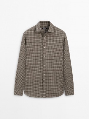 Massimo Dutti Cotton Melange Twill Men Shirts Dark Olive / Grey | US-EM9321547