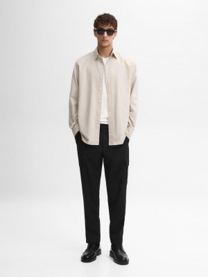 Massimo Dutti Cotton Men Shirts Beige | US-MQ9142805