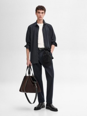 Massimo Dutti Cotton Men Shirts Dark Blue | US-VC5961378