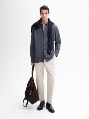 Massimo Dutti Cotton Men Shirts Dark Blue | US-OB3901685