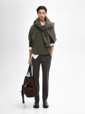 Massimo Dutti Cotton Micro-textured Men Trousers Dark Grey | US-DK6837219