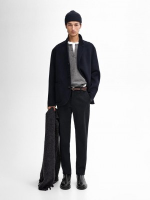 Massimo Dutti Cotton Micro-textured Men Trousers Navy | US-FE1425789