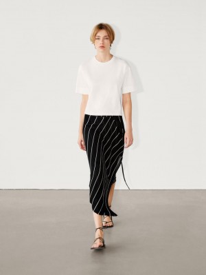 Massimo Dutti Cotton Oversize With Short Sleeves Women T-Shirt White | US-PE6791834
