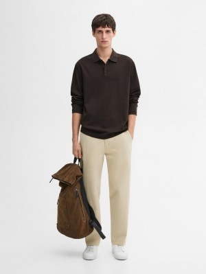 Massimo Dutti Cotton Polo Knit Men Jumpers Dark Brown | US-QM0329758