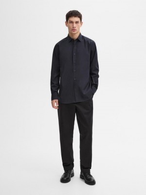 Massimo Dutti Cotton Poplin Men Shirts Navy | US-IZ9084321