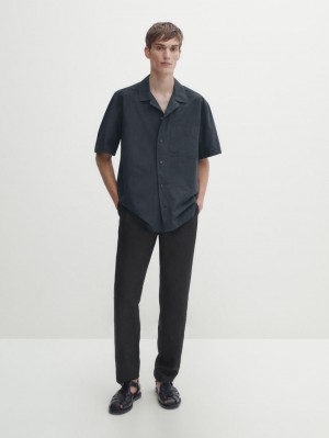 Massimo Dutti Cotton Poplin Men Shirts Navy | US-JS5846027