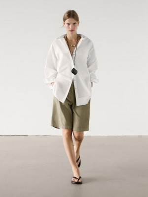 Massimo Dutti Cotton Poplin Oversize With Double Hem Women Blouse White | US-UQ8236754