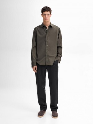 Massimo Dutti Cotton Poplin With Pocket Men Shirts Dark Grey | US-QY9584201