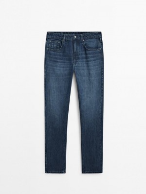 Massimo Dutti Cotton Regular Fit Men Jeans Navy | US-SL4207615