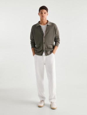 Massimo Dutti Cotton Ribbed Knit Men Cardigan Khaki | US-AC2179354