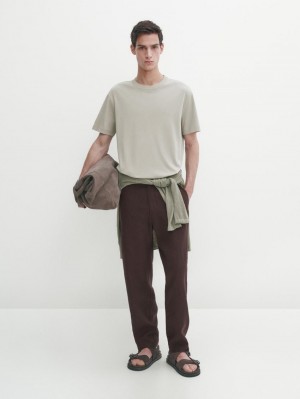 Massimo Dutti Cotton Short Sleeve Men T-Shirt Light Green | US-IT1395706