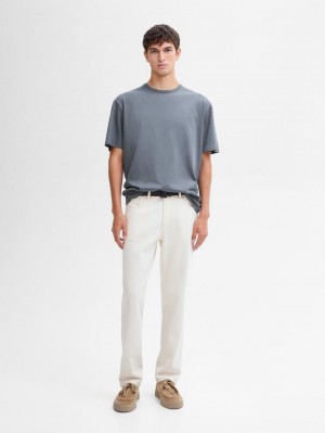 Massimo Dutti Cotton Short Sleeve Men T-Shirt Blue Grey | US-EG6407823