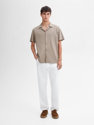 Massimo Dutti Cotton Short Sleeve Sweater Men Polo Shirt Brown Beige | US-JV8305691