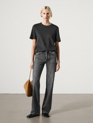 Massimo Dutti Cotton Short-sleeved Women T-Shirt Dark Grey | US-VS0791568